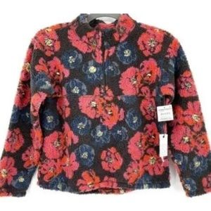 Treasure & Bond Girls Print Fleece Pullover In Black Navy Bold Floral NWT